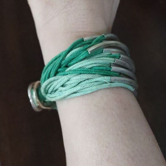 Women's Green with Silver Bars Multi Strand Wrap Bracelet - Picture 4 of 5
